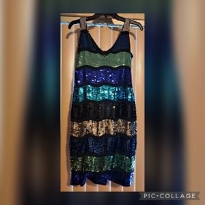 Multi-colored sparkly sequin dress,Size Large Polyester/Spandex